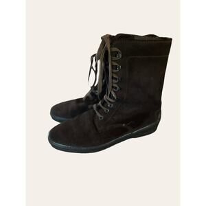 Tod’s Stivaletto Women’s Gommini Dark Brown Suede Lace Up Combat Boots 8.5